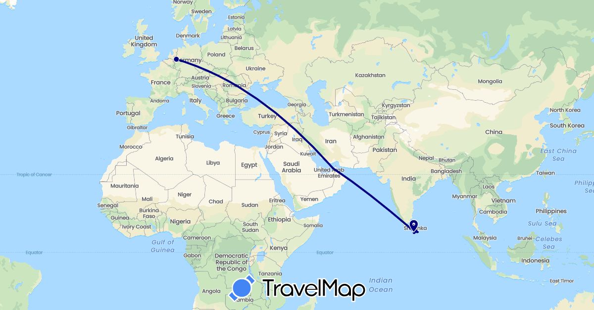 TravelMap itinerary: driving in United Arab Emirates, Germany, Sri Lanka (Asia, Europe)